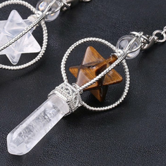 Tiger Eye Spinning Merkaba Pendulum, Crystal Pillar - Picture 3 of 3